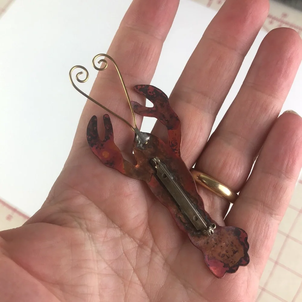 Sea Creature Maine Metal Art Lobster Pin Red Patina